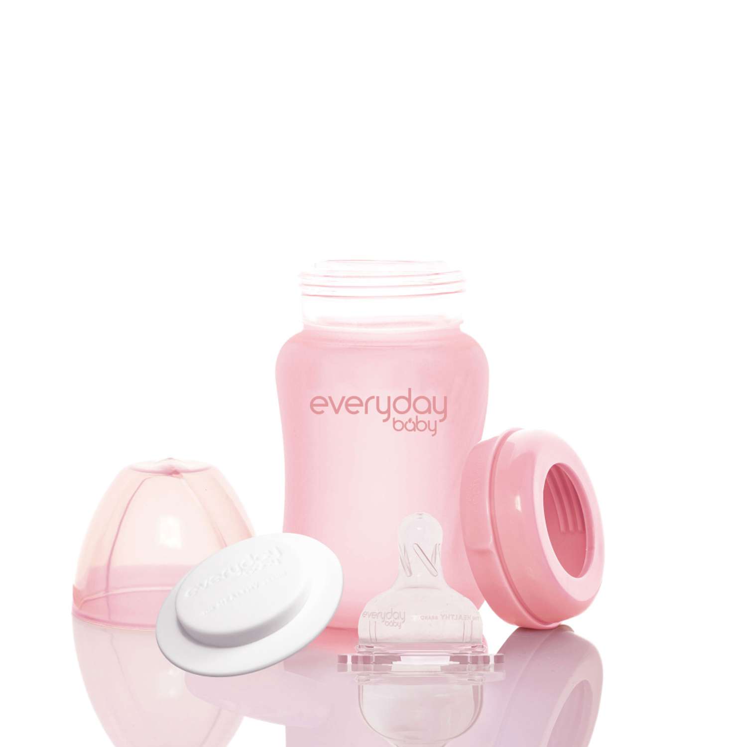 Бутылочка Everyday Baby стеклянная с защитным силиконовым покрытием 150 мл розовый - фото 2