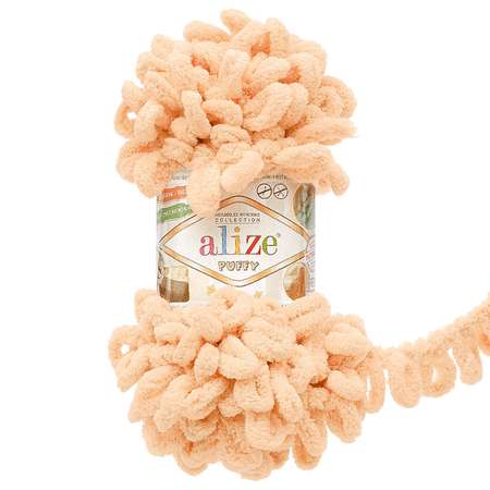 Пряжа для вязания Alize puffy 100 г 9 м микрополиэстер фантазийная плюшевая 310 бежевый 5 мотков