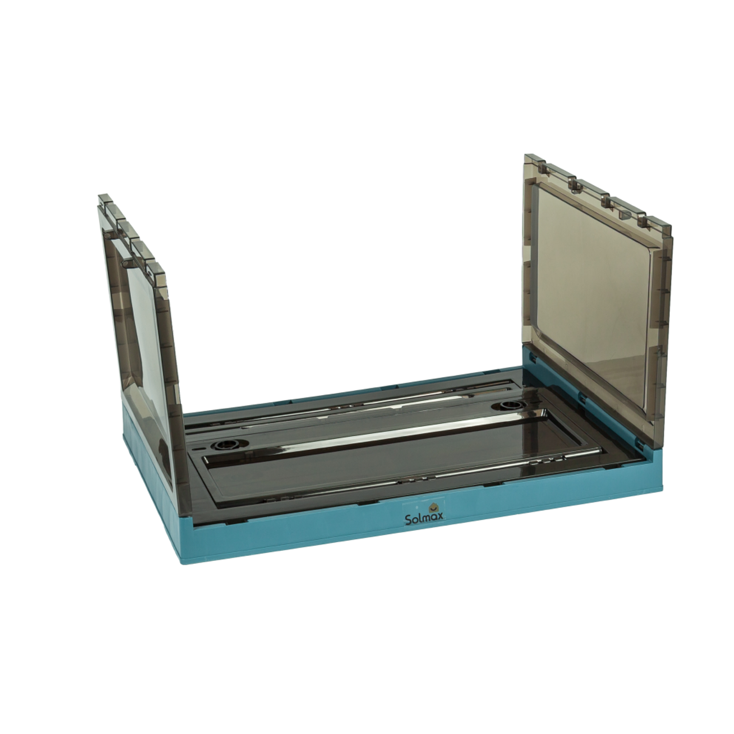 Ящик для хранения вещей Solmax прозрачный контейнер с крышкой на колесах 60х42х35 голубой - фото 6