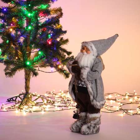Фигура декоративная BABY STYLE Дед Мороз серый костюм с фонариком 60 см