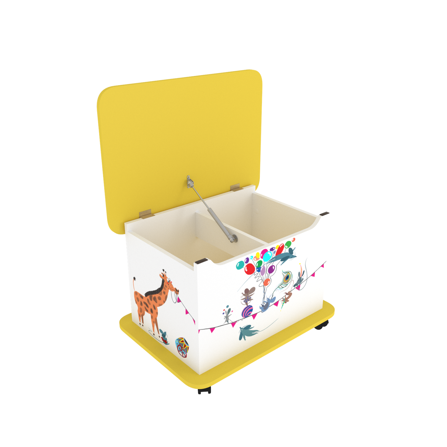 Тумба Тутси для игрушек белый шагрень желтый с рисунком откидная крышка - фото 2