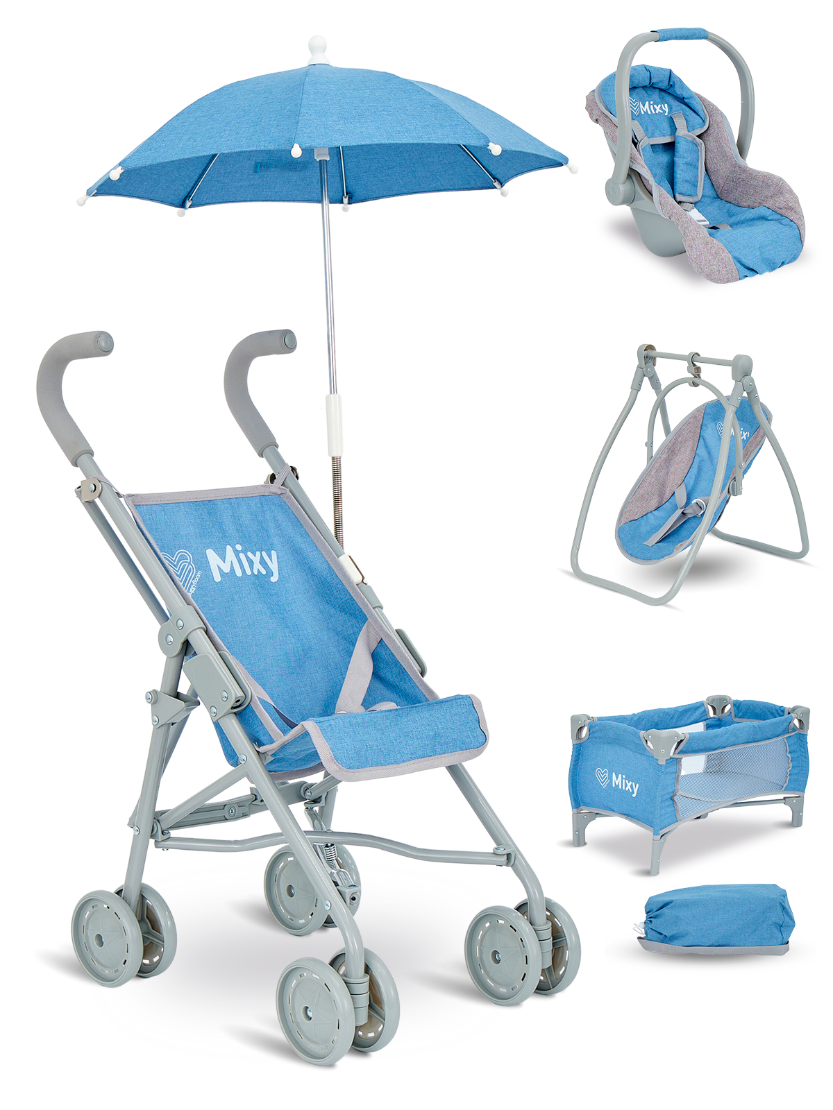 Коляска для кукол Buggy Boom набор 6 в 1 голубой 8921-2206 - фото 1