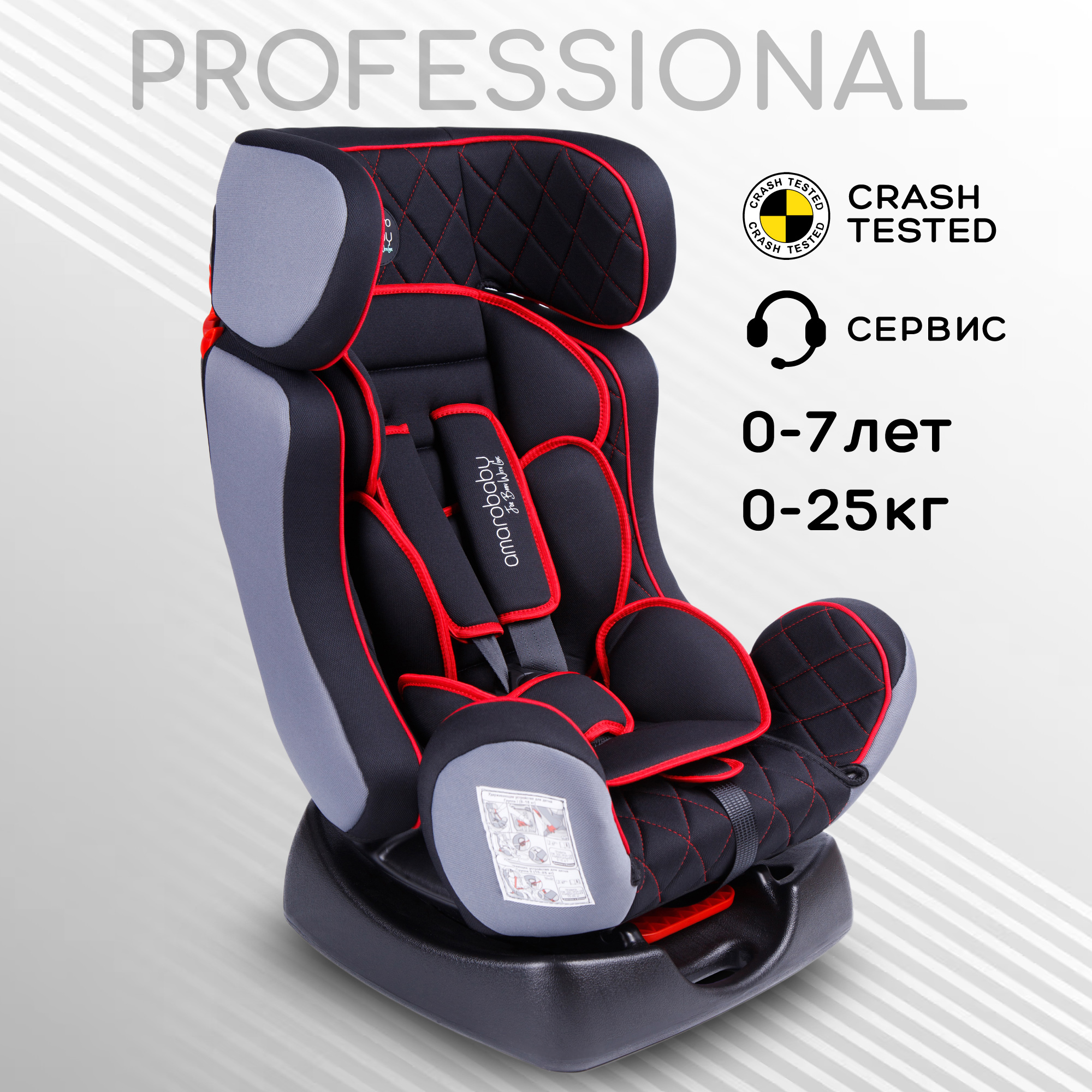 Автокресло детское AmaroBaby Professional группа 0+ I II чёрный красный - фото 2