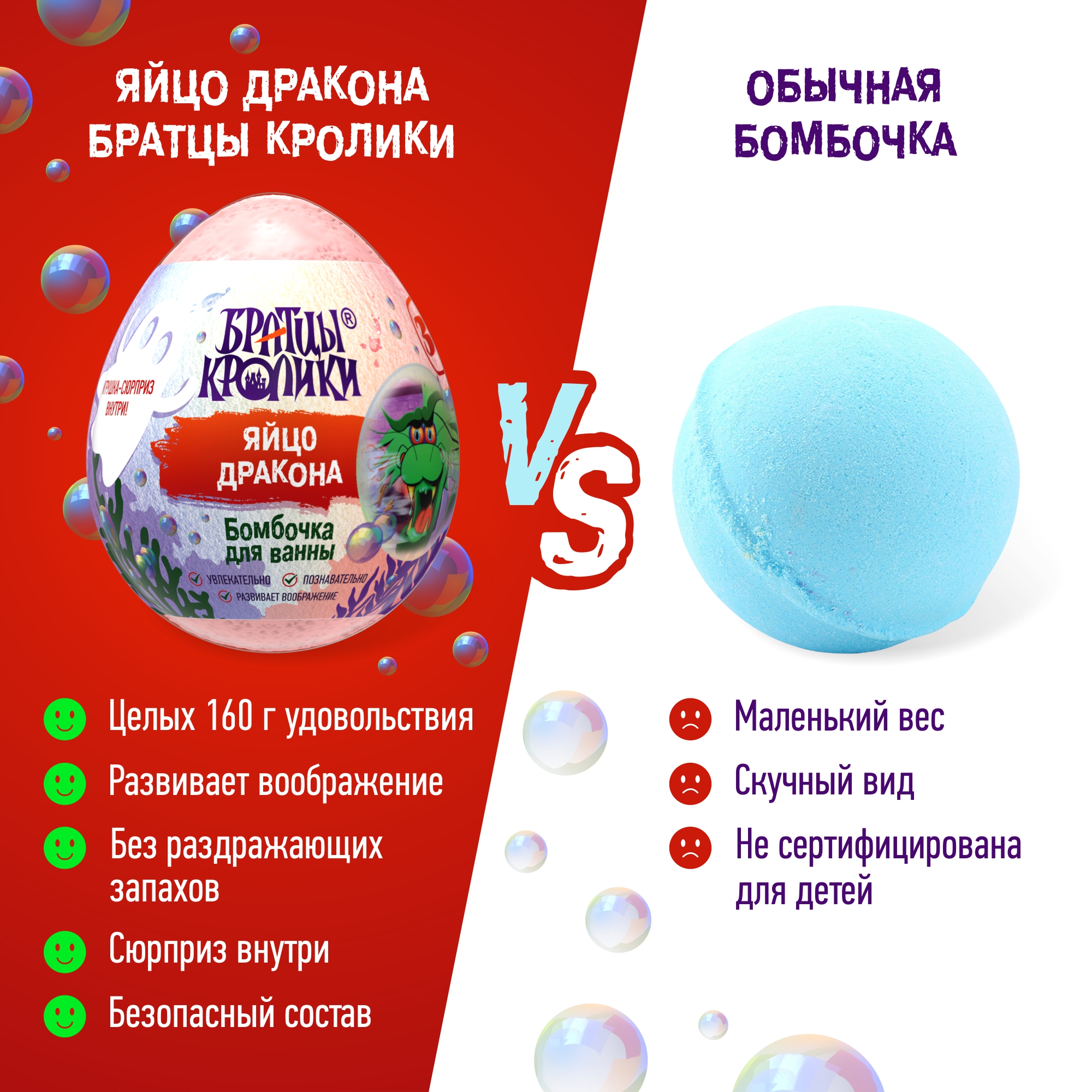 Бомбочка для ванной Братцы Кролики Яйцо дракона Цветная 160г в ассортименте - фото 8