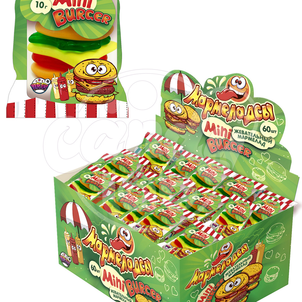 Жевательный мармелад Fun Candy Lab Мармеладсы mini BURGER фруктовый микс 60 шт по 10 гр - фото 2