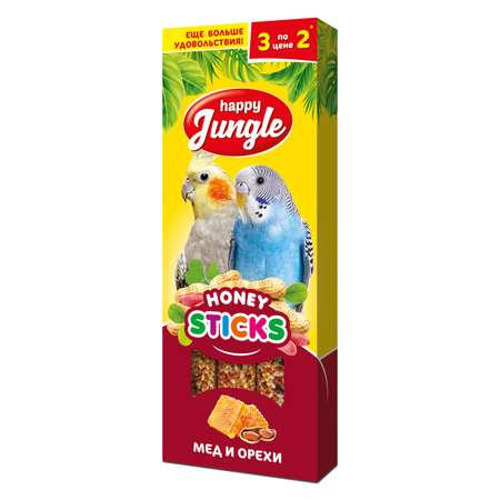 Лакомство для птиц HappyJungle палочки мед-орехи 30г*3шт