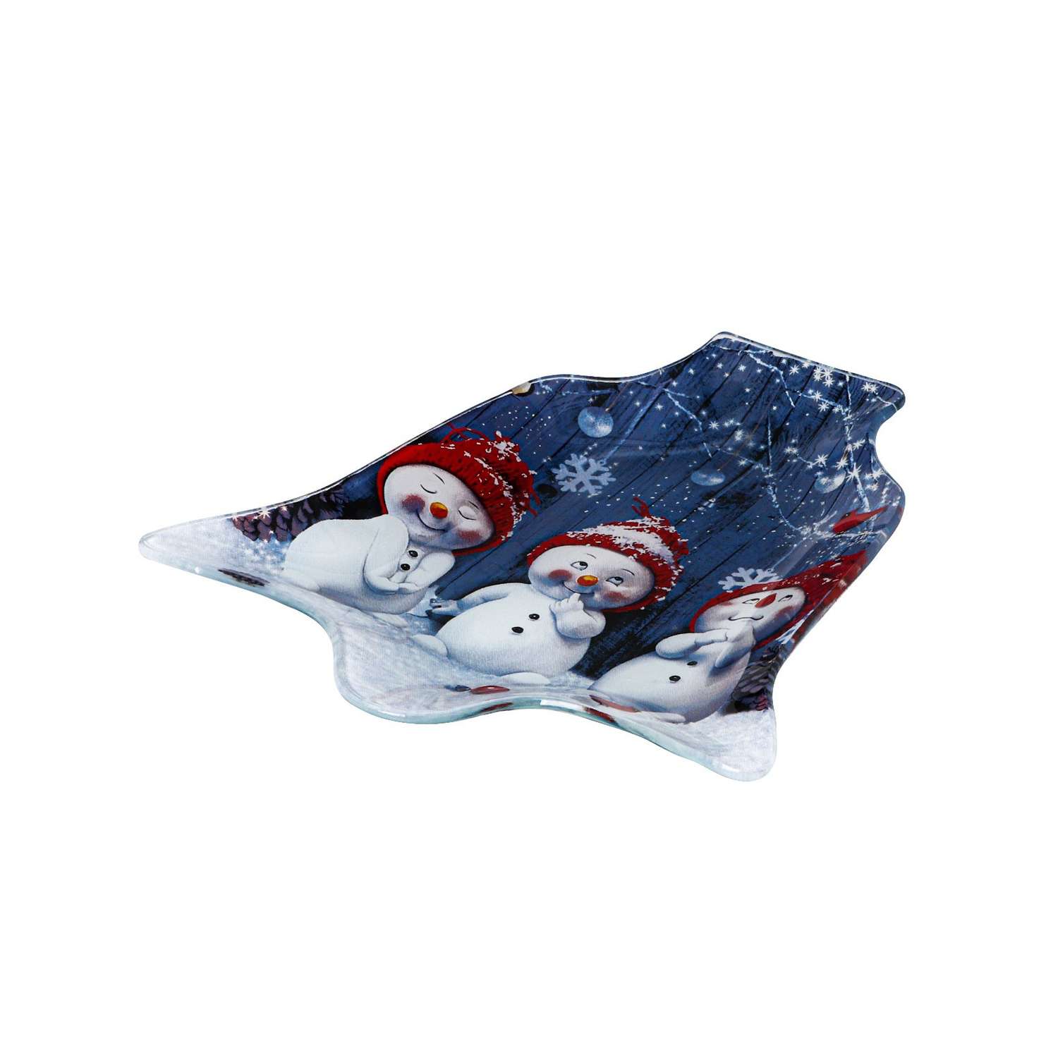 Блюдо Доляна стеклянное сервировочное «Колокольчик. Снеговики мечтатели» 18×17×1.5 см - фото 2
