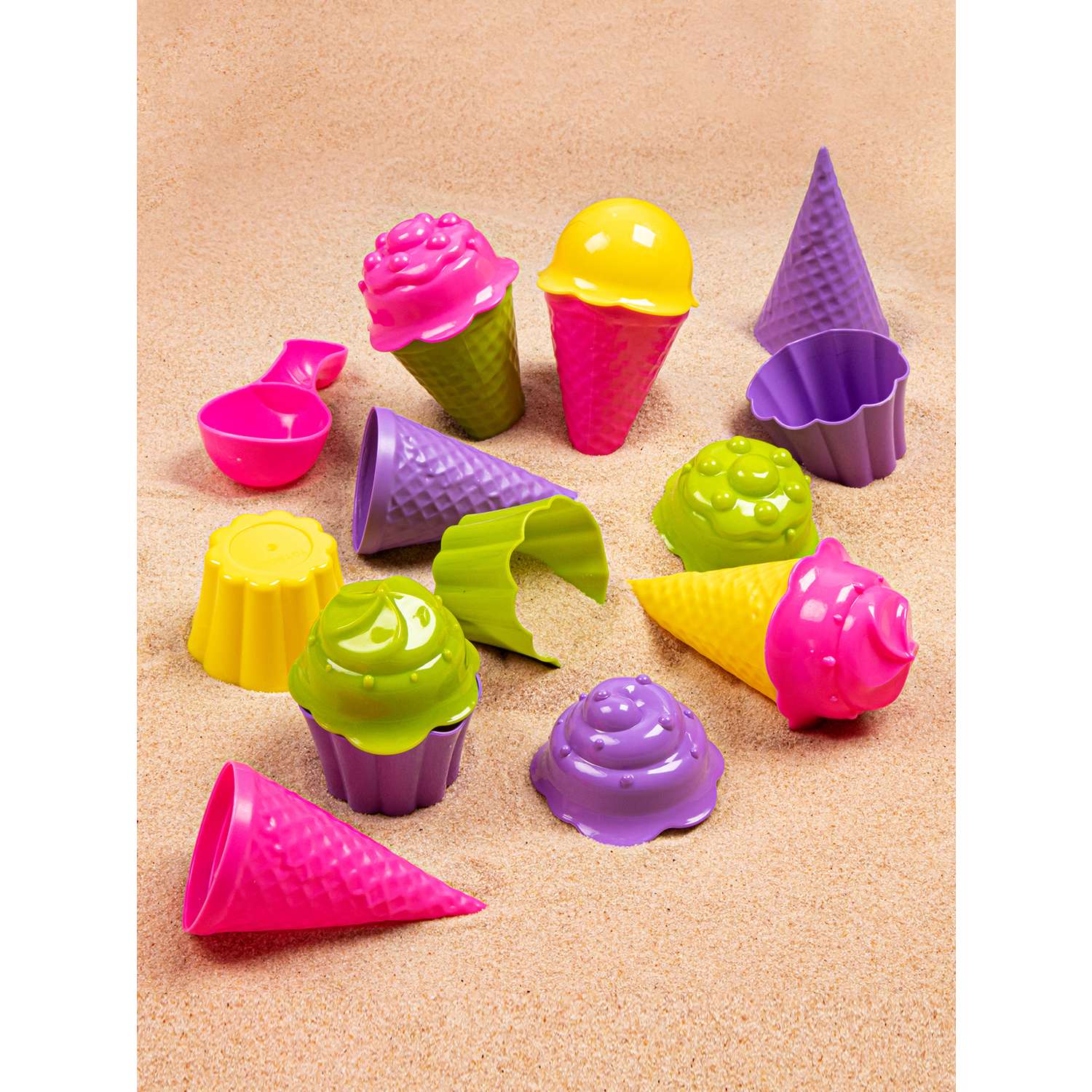 Набор для песочницы КОМПАНИЯ ДРУЗЕЙ Набор мороженое розово-желто-зеленый 17 предметов - фото 16