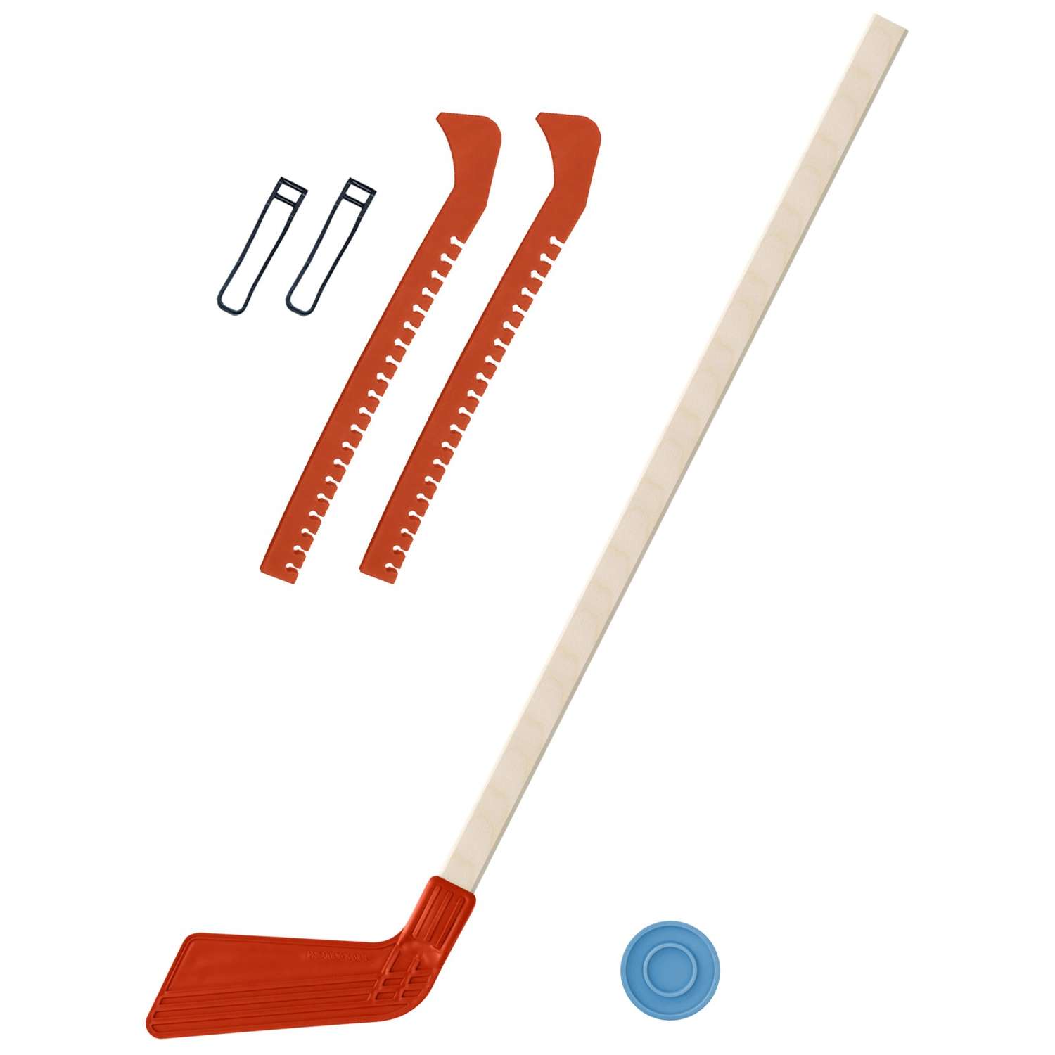 Набор для хоккея Задира Клюшка хоккейная детская красная 80 см + шайба + Чехлы для коньков оранжевые - фото 1