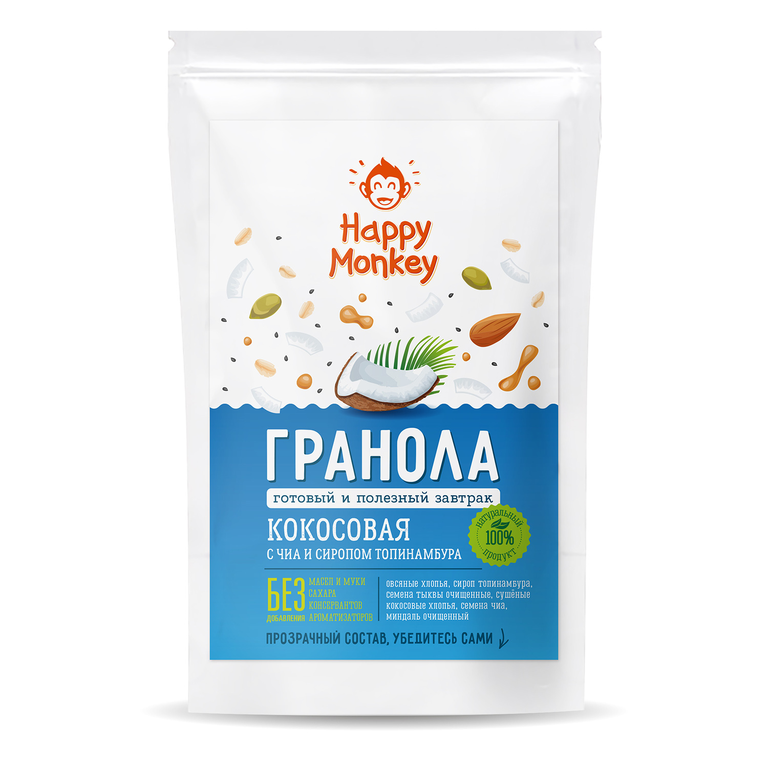 Гранола Happy Monkey кокосовая 330г - фото 1