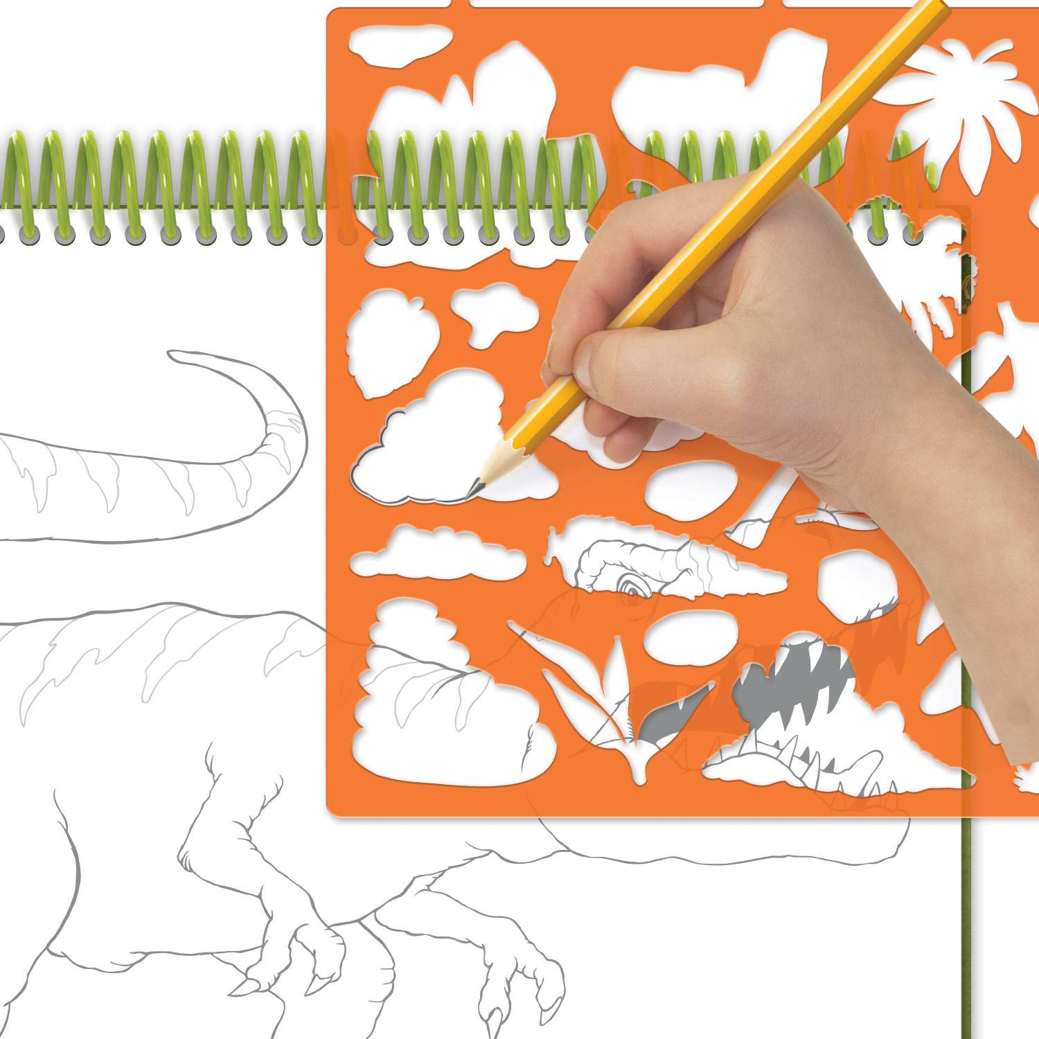 Набор для раскрашивания DinosArt с 40 скетч страниц с 40 трафаретами и 12 цветных карандашей - фото 4