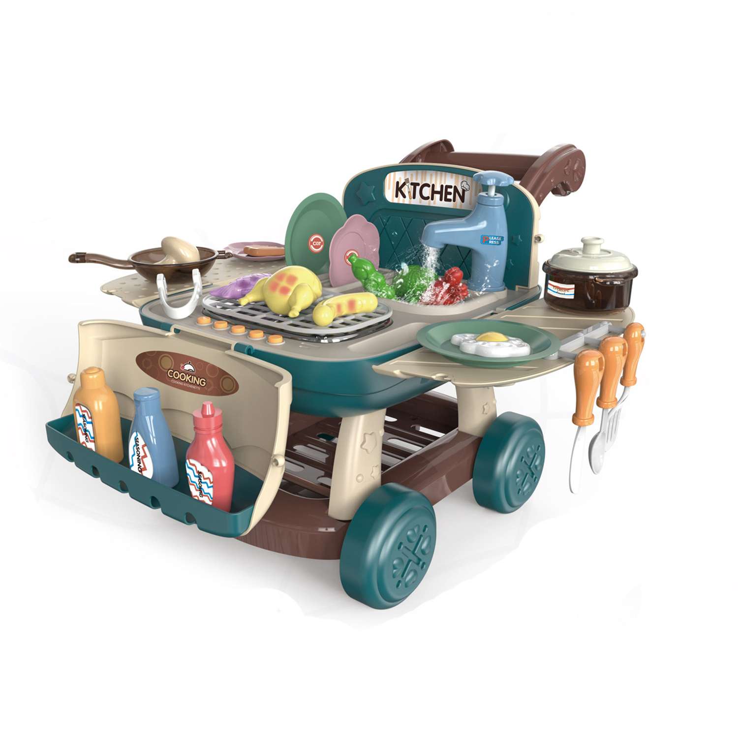Кухонная корзина с барбекю SHARKTOYS сюжетно-ролевой набор краном посудой и продуктами - фото 1
