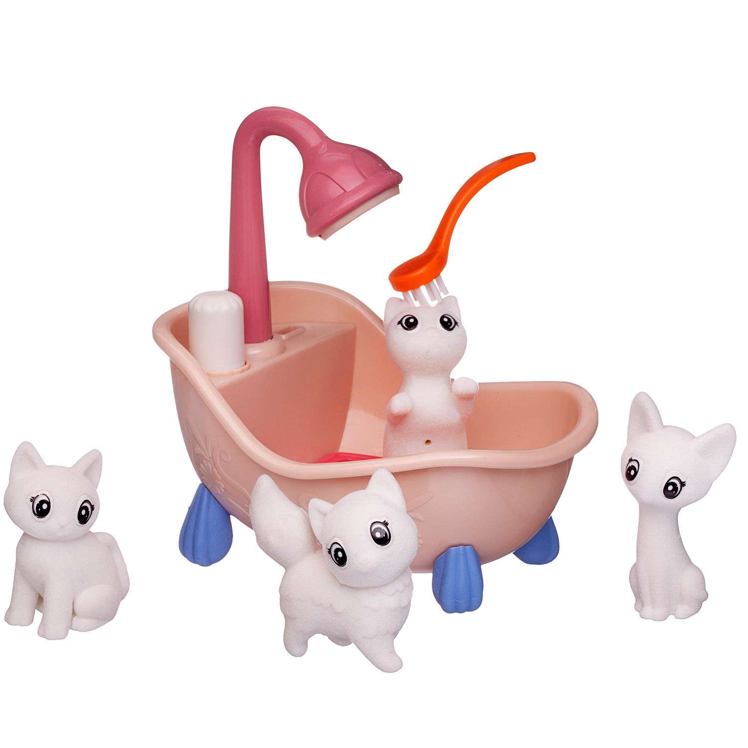 Набор для творчества Junfa Котята в ванне с душем 4 фигурки 6 фломастеров щетка раскраска - фото 4