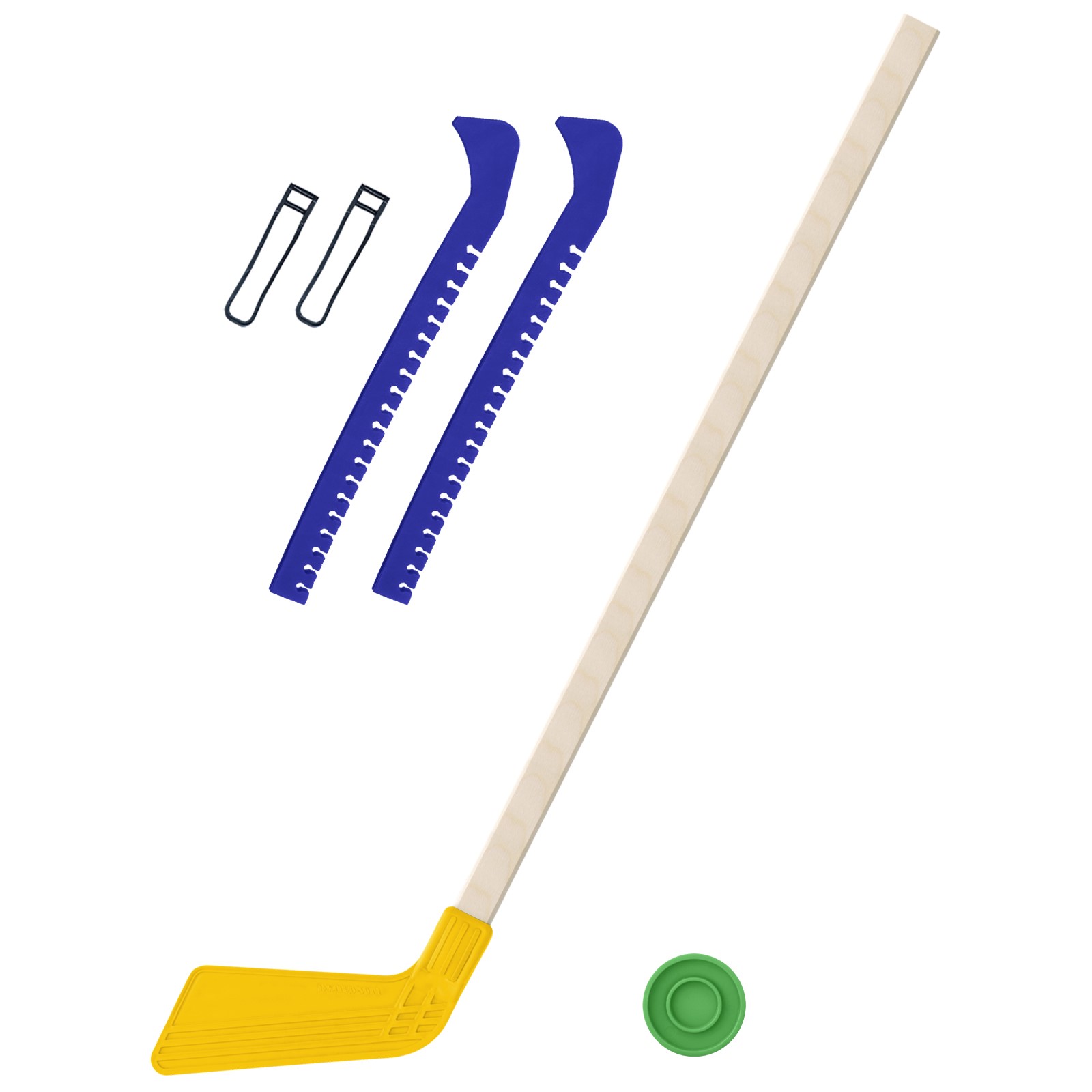 Набор для хоккея Задира Клюшка хоккейная детская жёлтая 80 см + шайба + Чехлы для коньков синие - фото 1