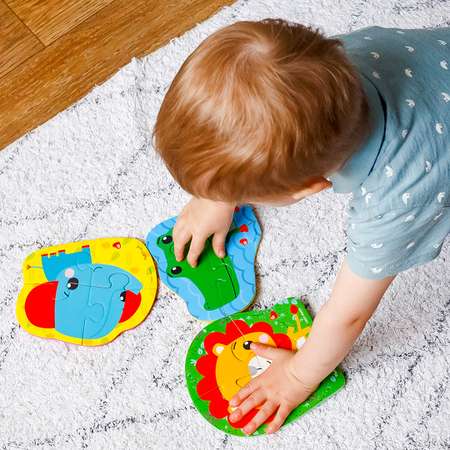 Набор пазлов Vladi Toys мягкие Baby puzzle Fisher-Price Лев 4 картинки 13 элементов