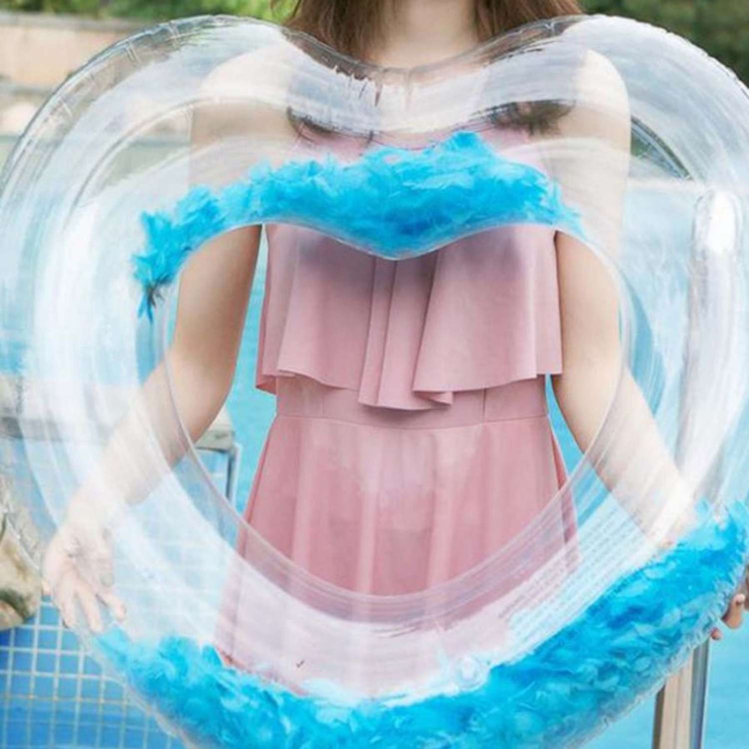Детский надувной круг Solmax для плавания в форме сердца с перьями цвет голубой 90 см SM06990 - фото 6