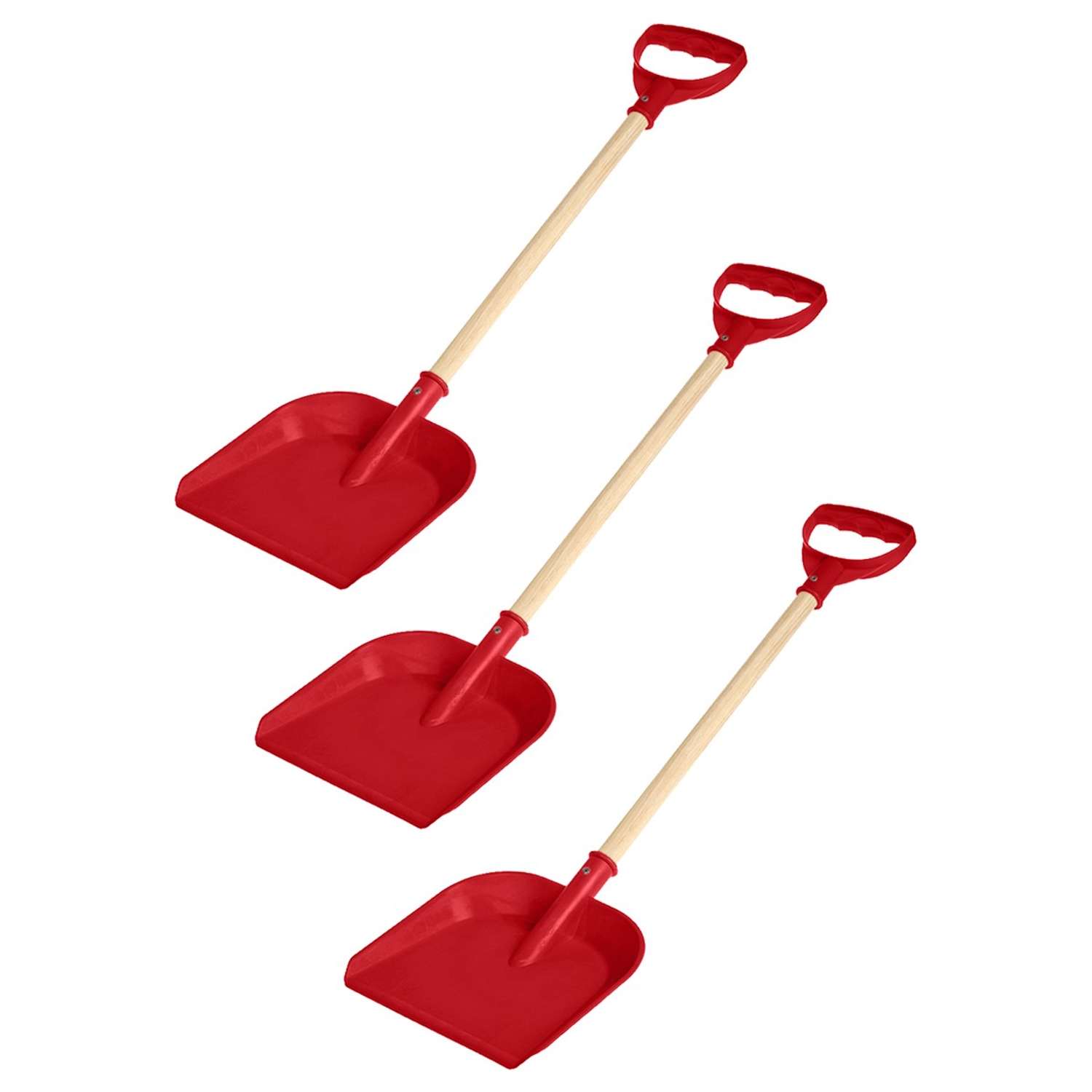 Набор детских лопат Задира для снега и песочницы с деревянной ручкой 60 см красная - 3 шт - фото 1