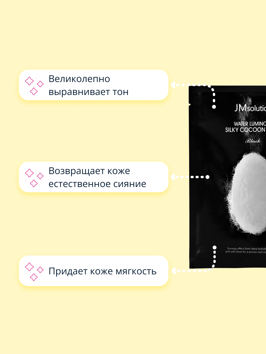 Маска тканевая JMsolution Black с экстрактом кокона тутового шелкопряда выравнивающая тон кожи 35 мл - фото 3