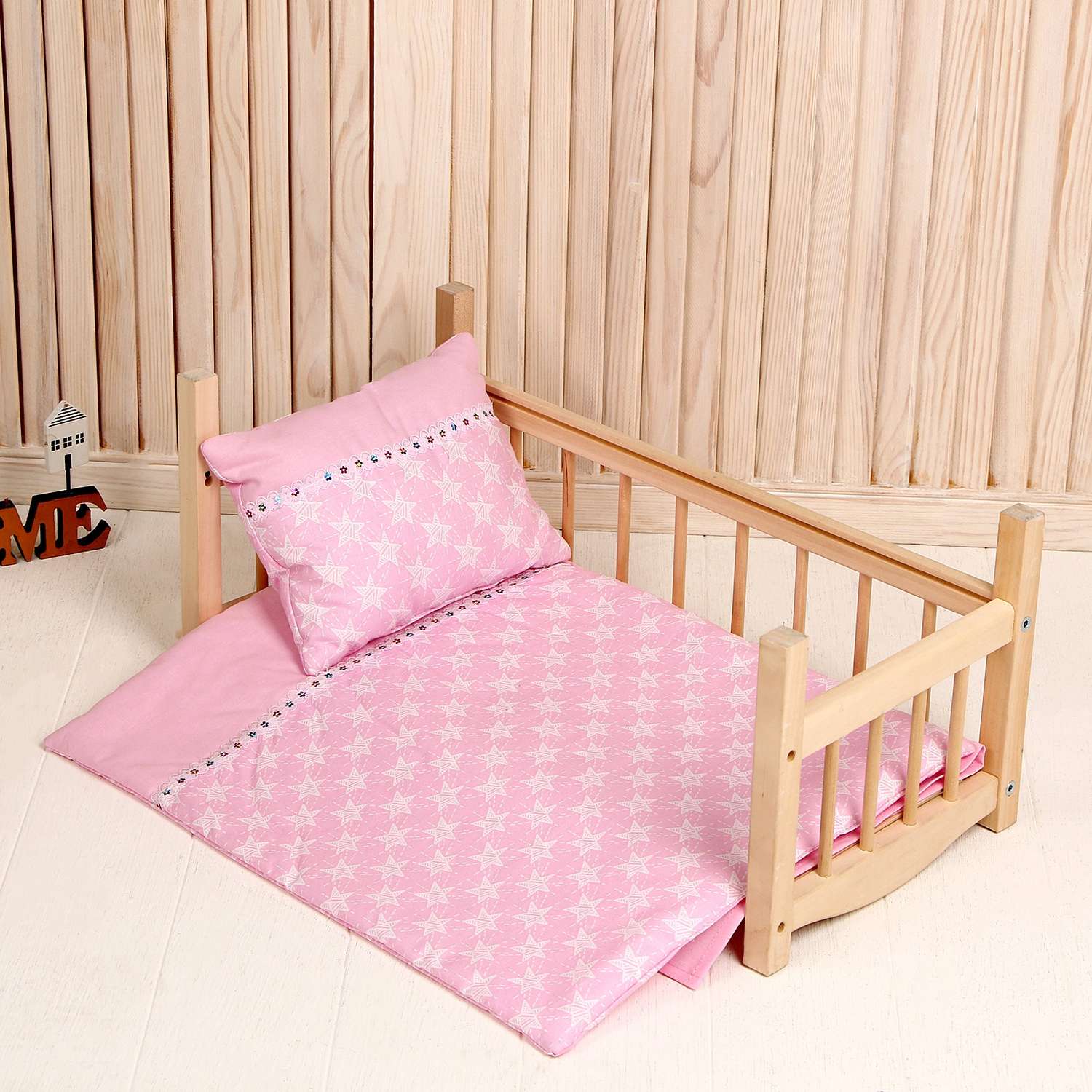 Кукольное постельное Страна карнавалия «Звезды на розовом» простынь одеяло 46х36 см подушка 23х17 см 9704386 - фото 1