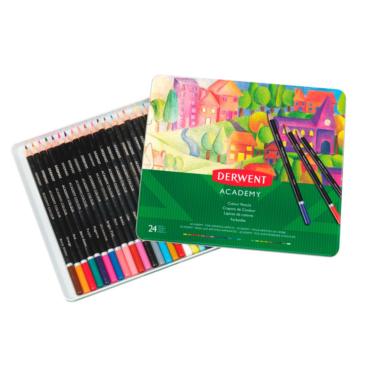 Набор цветных карандашей DERWENT Academy Colour 24 цвета металлическая коробка 2301938 - фото 2