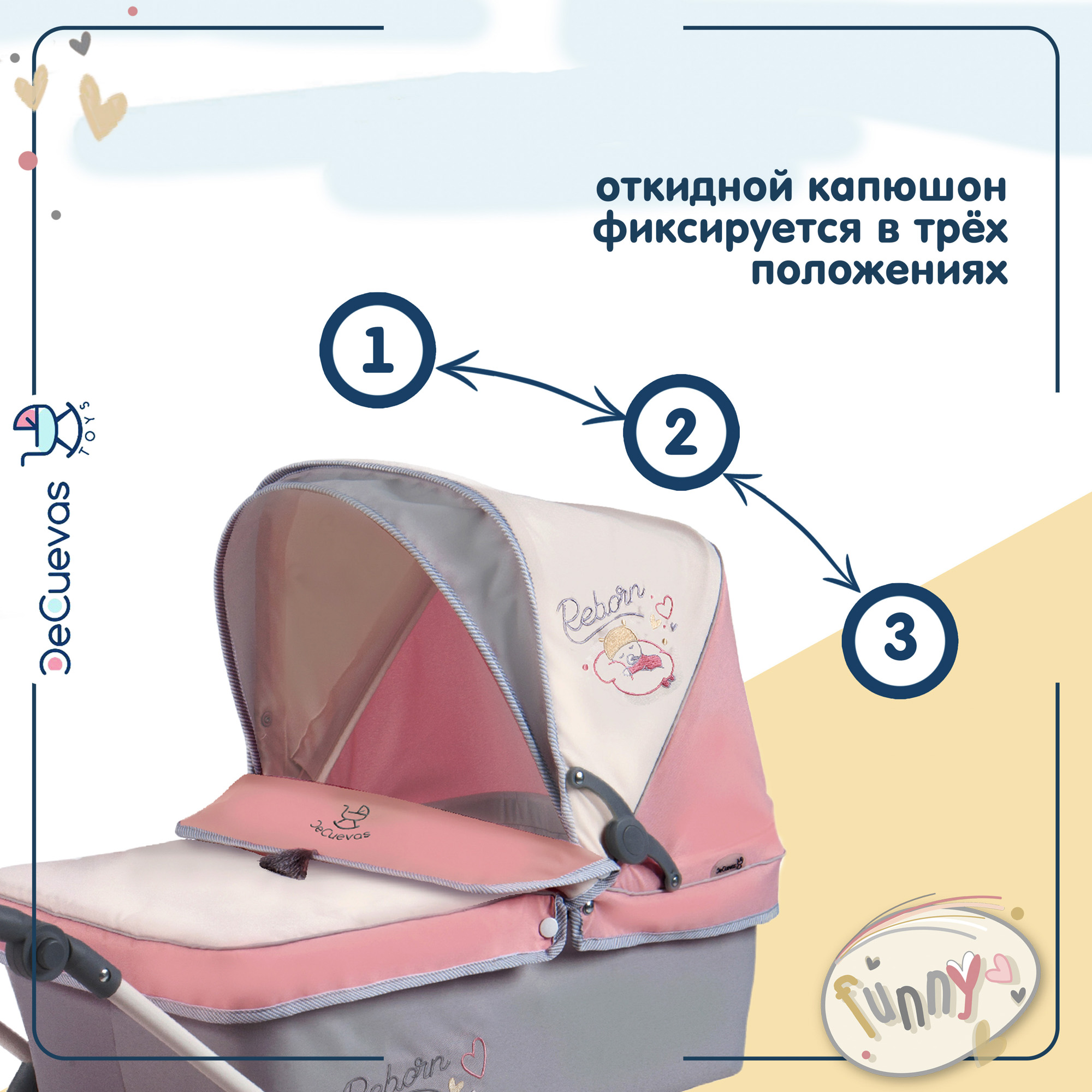 Коляска DeCuevas Toys для кукол люлька Реборн с сумкой и зонтом 90 см «Фанни» 82086 82086 - фото 6