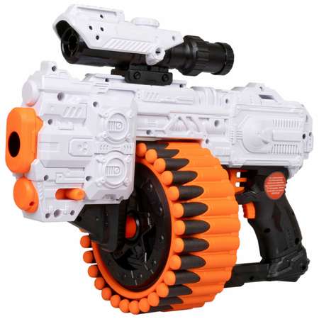 Бластер с мягкими пулями FunMax 1TOY Детское игрушечное оружие пистолет для мальчиков барабан на 30 выстрелов