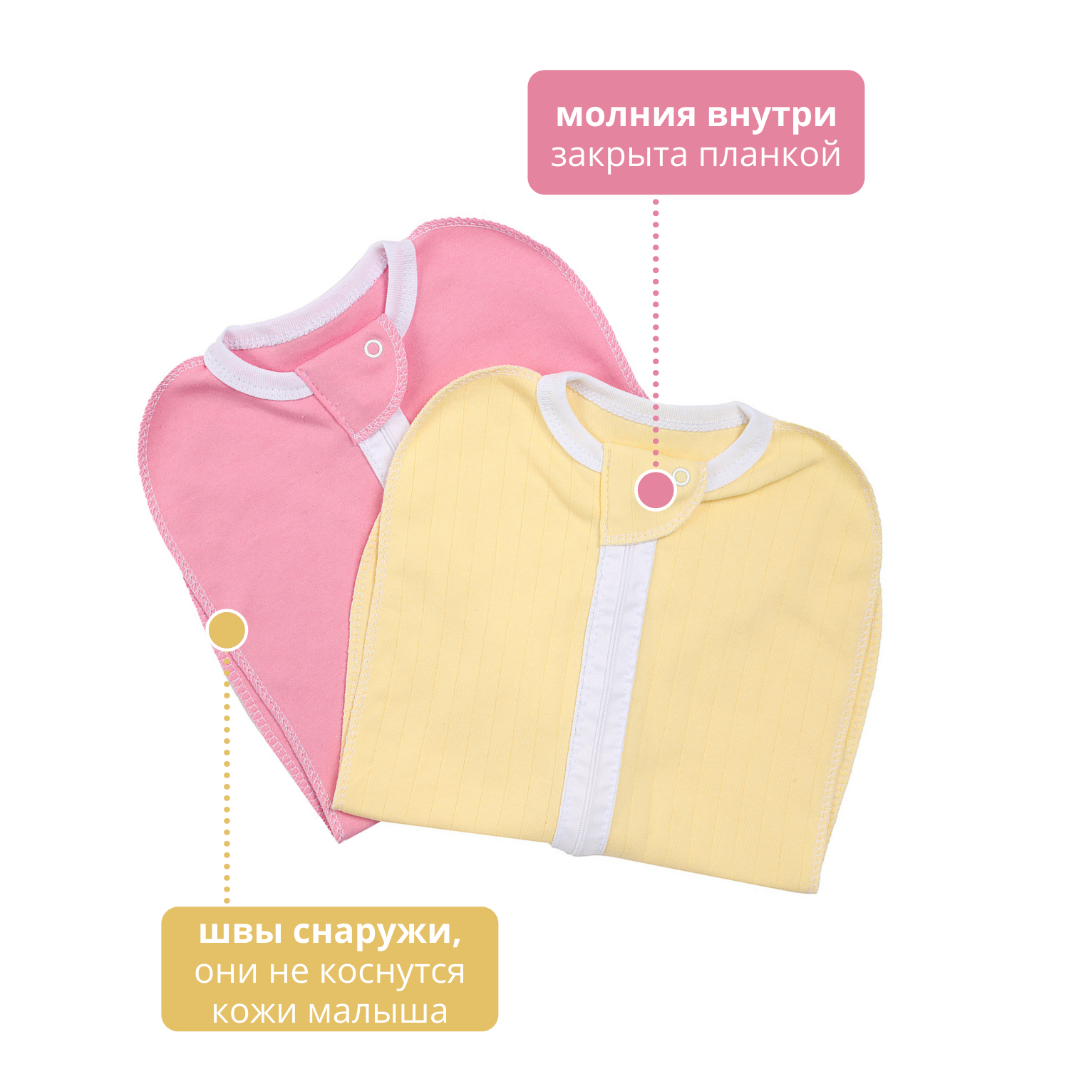 Пеленка-кокон Mums Era для новорожденных на молнии розовый и желтый 2 шт - фото 3