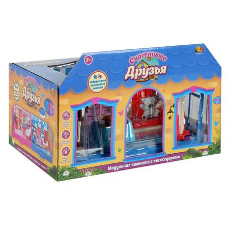 Игровой набор ABTOYS Счастливые друзья Модульная комната Спальня с мебелью и фигурками животных 11 предметов