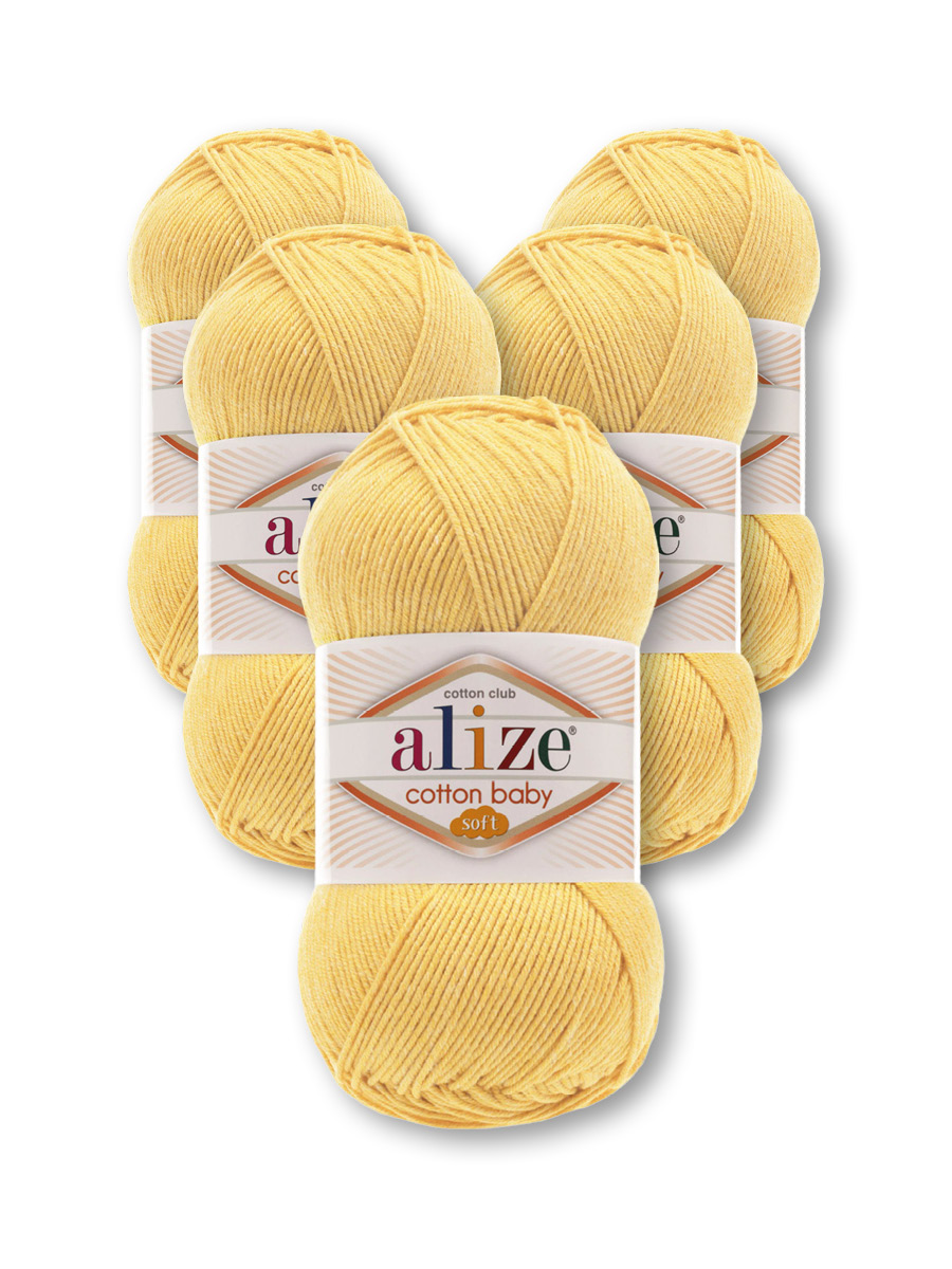 Пряжа для вязания Alize cotton baby soft 100 гр 270 м мягкая плюшевая xлопок aкрил 250 желтый 5 мотков - фото 6