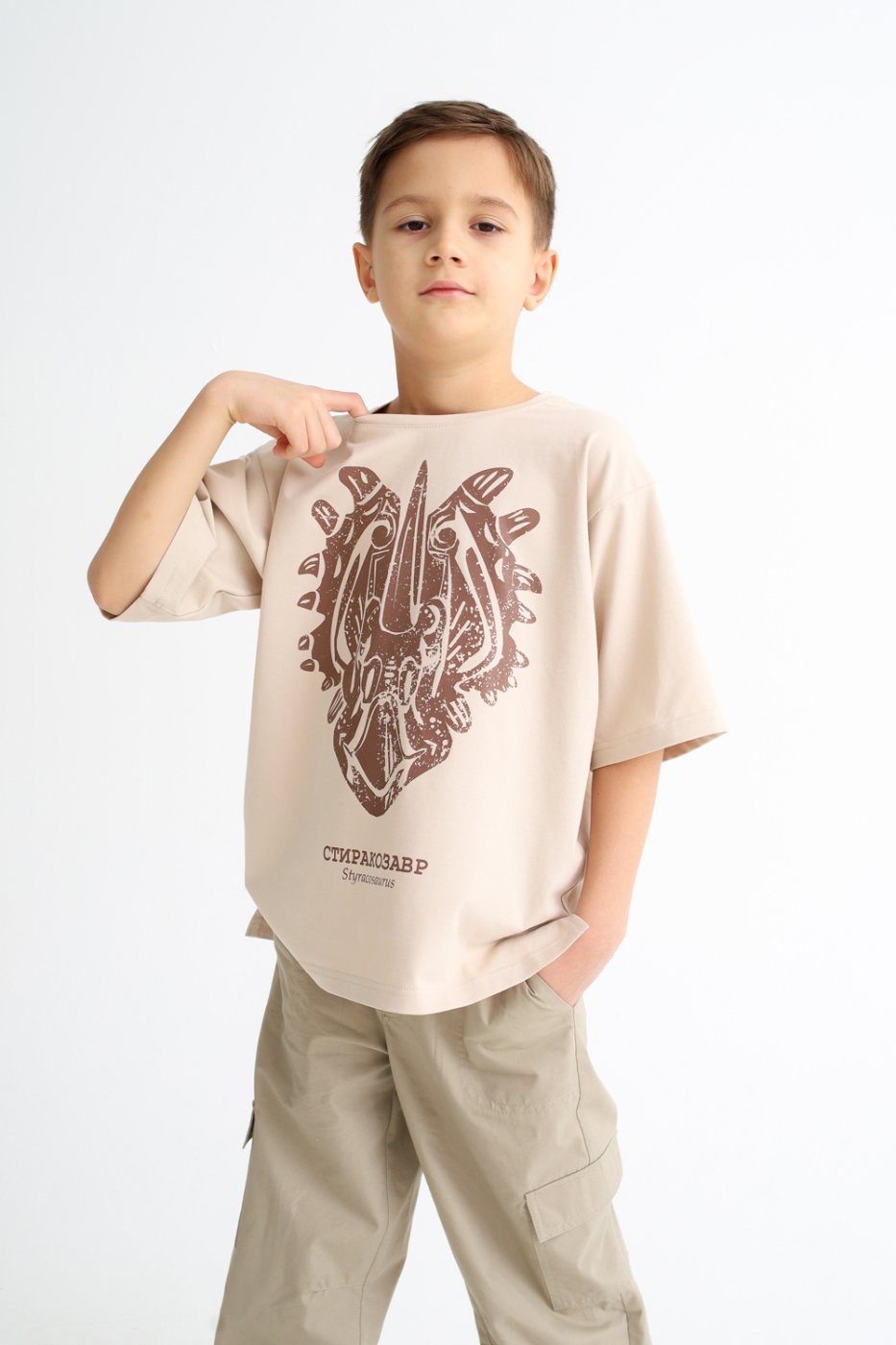 Футболка MINIDINO Т-Д-014 Футболка oversize экрю принт Стиракозавр - фото 2