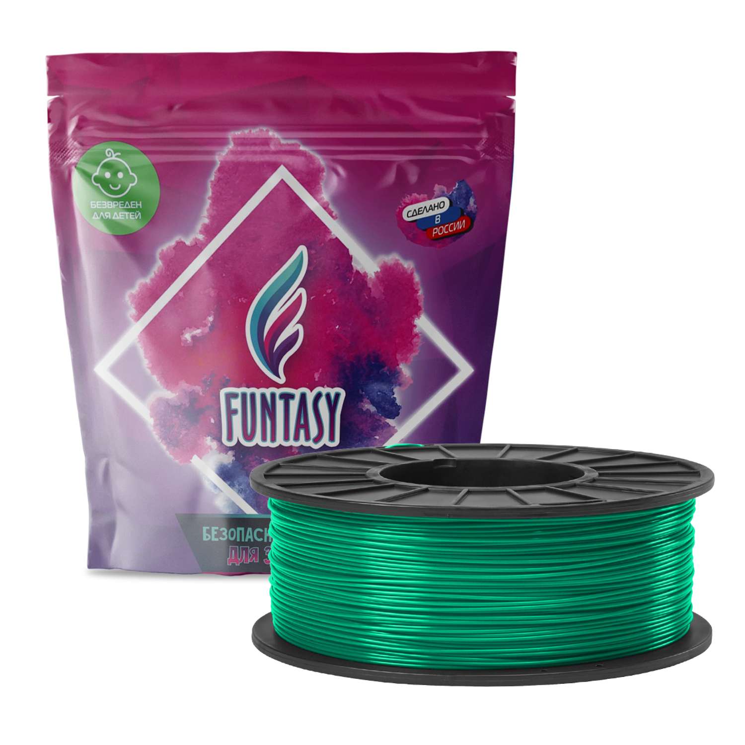 Пластик в катушке Funtasy PETG 1.75 мм 1 кг цвет изумрудный - фото 1