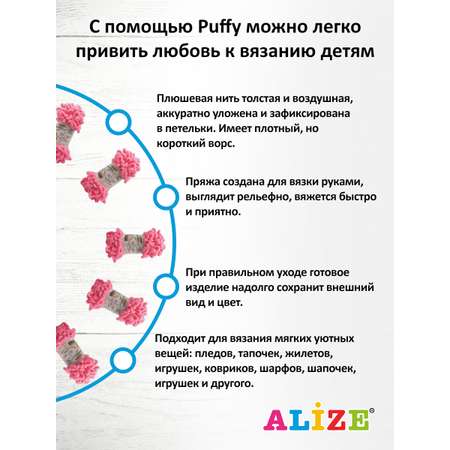 Пряжа для вязания Alize puffy 100 г 9 м микрополиэстер фантазийная плюшевая 377 ярко-розовый 5 мотков