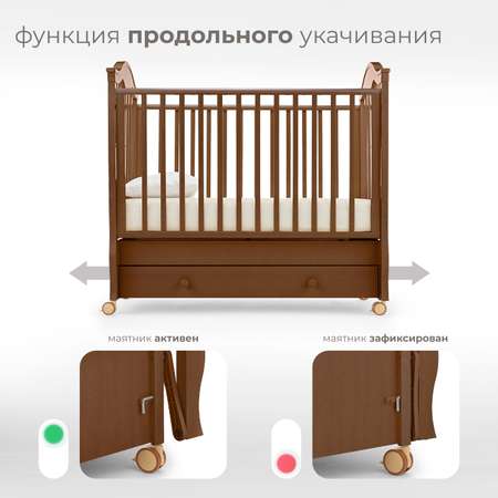 Детская кроватка Nuovita Sorriso Swing прямоугольная, поперечный маятник (темный орех)