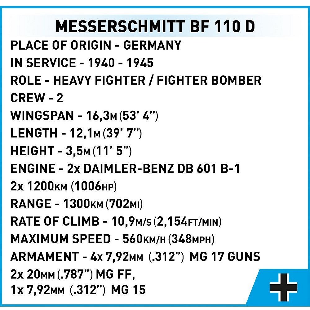 Конструктор COBI Самолет Messerschmitt Bf 110D - фото 12