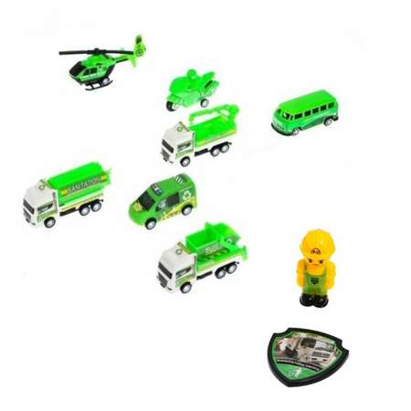Игровой набор транспорт SHARKTOYS 5 инерционных машинок и вертолёт дорожные знаки