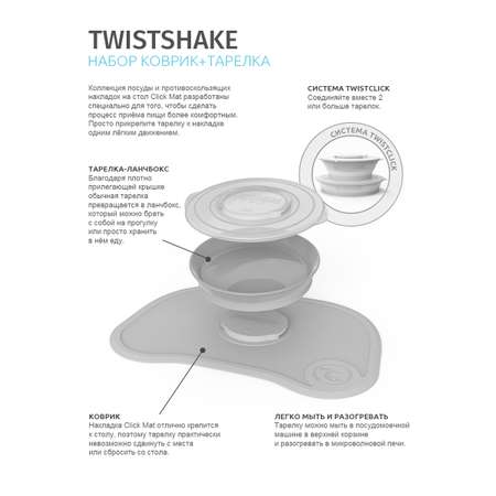 Коврик с тарелкой Twistshake Пастельный зелёный