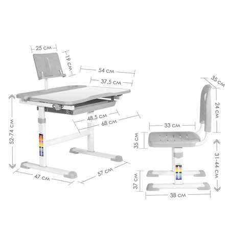 Комплект парта + стул Anatomica Avgusta белый/серый
