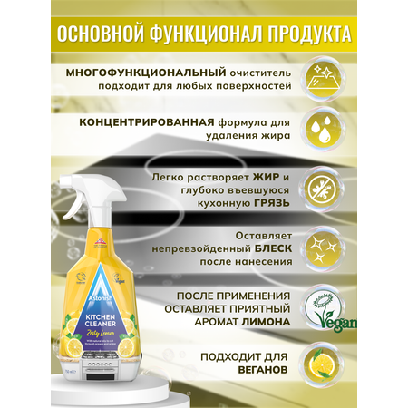 Очиститель Astonish Универсальный для кухни с ароматом лимона Kitchen Cleaner Zesty Lemon