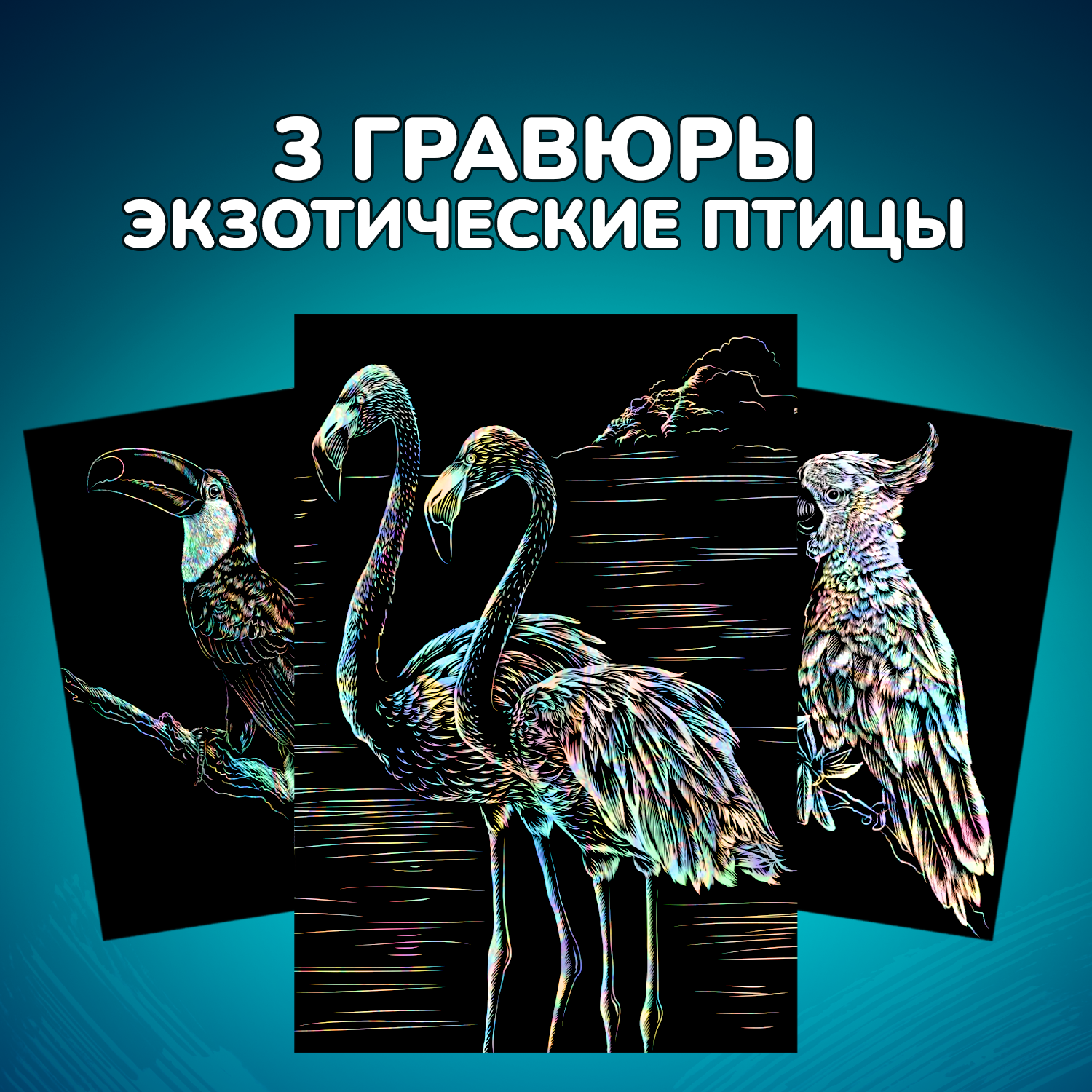 Набор для творчества LORI 3 гравюры Экзотические птицы 18х24 см - фото 1