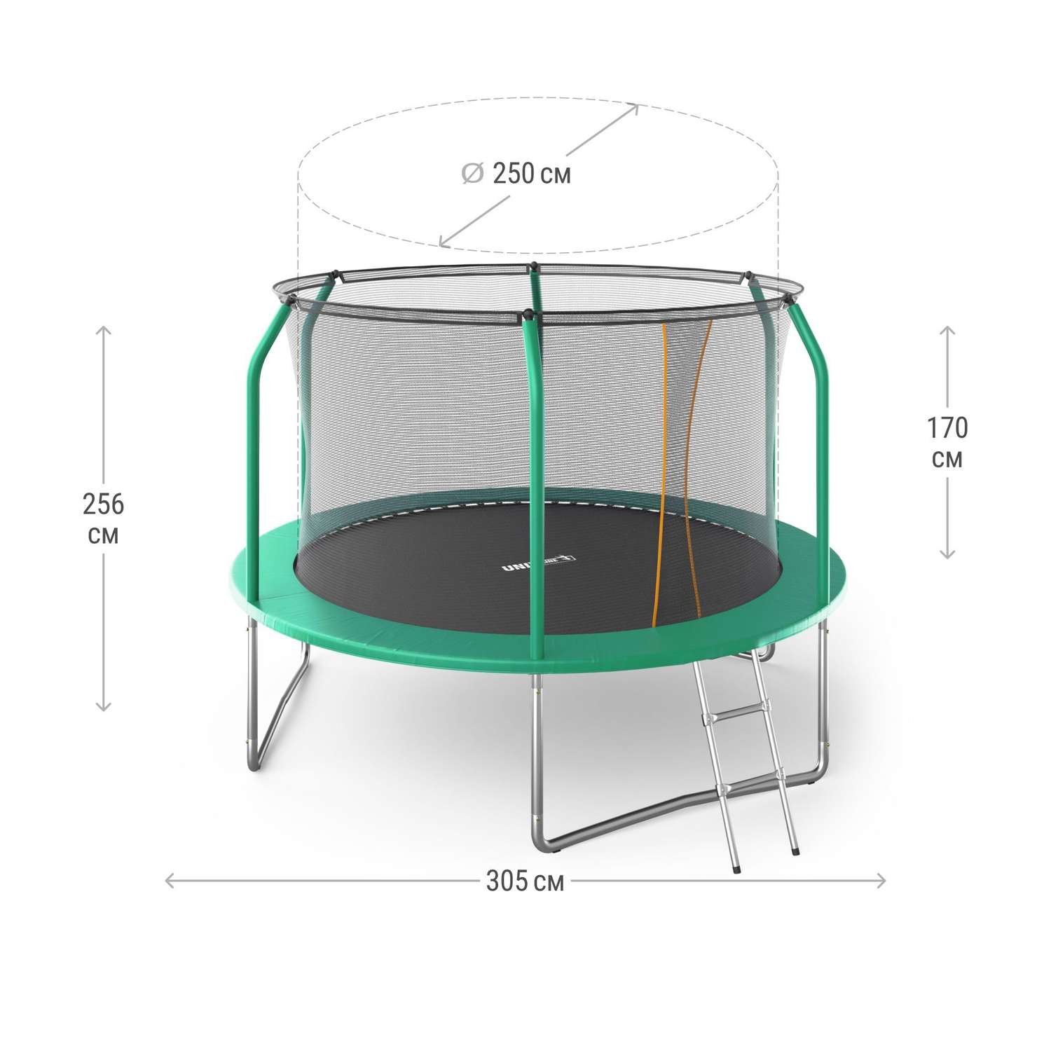 Батут каркасный SUPREME 10 ft UNIX line диаметр 305 см вес до 150 кг диаметр прыжковой зоны 250 см - фото 2