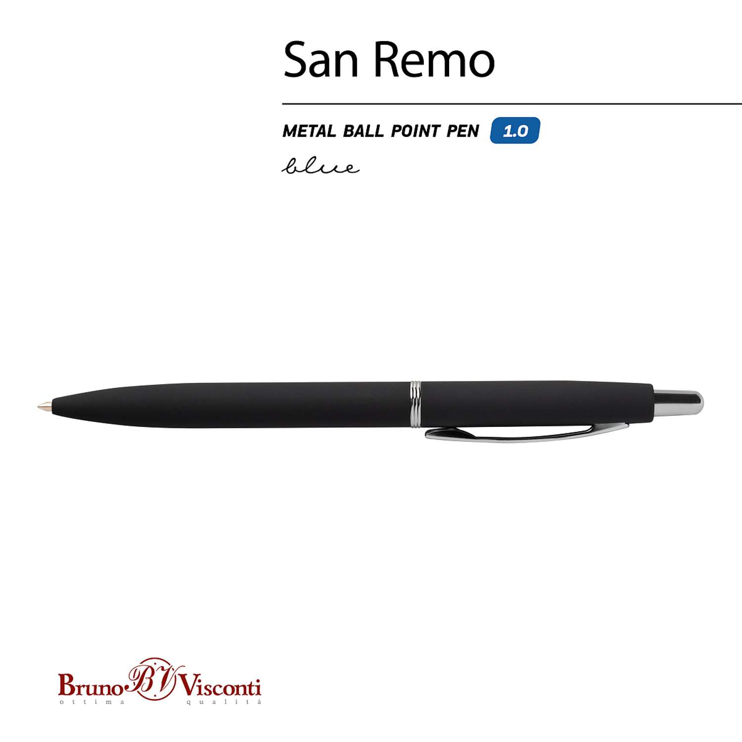 Ручка шариковая Bruno Visconti Автоматическая san remo цвет корпуса черный 1 мм синий в черном футляре - фото 5