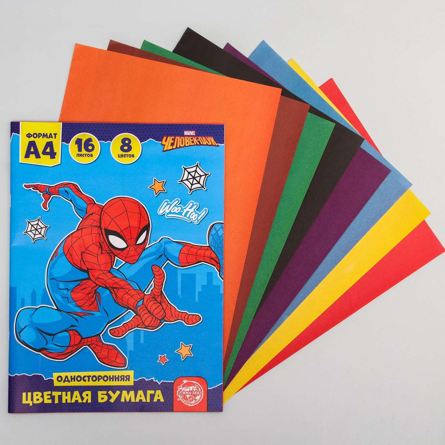 Бумага цветная MARVEL «Супер-герой» Человек-паук односторонняя А4 16 листов - фото 1