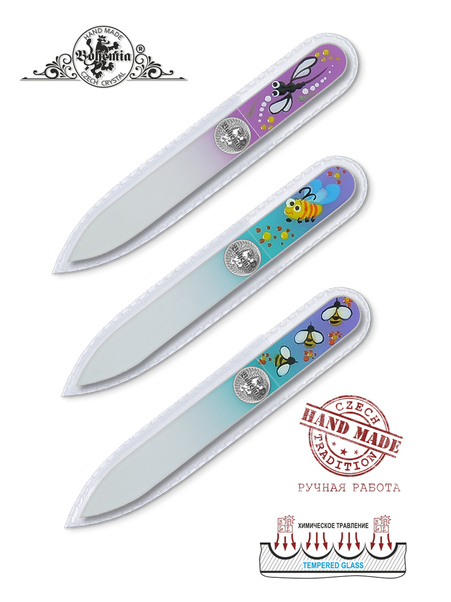 Пилки для ногтей BOHEMIA Czech Glass Nail Files набор 90мм 3шт с ручной росписью - фото 2