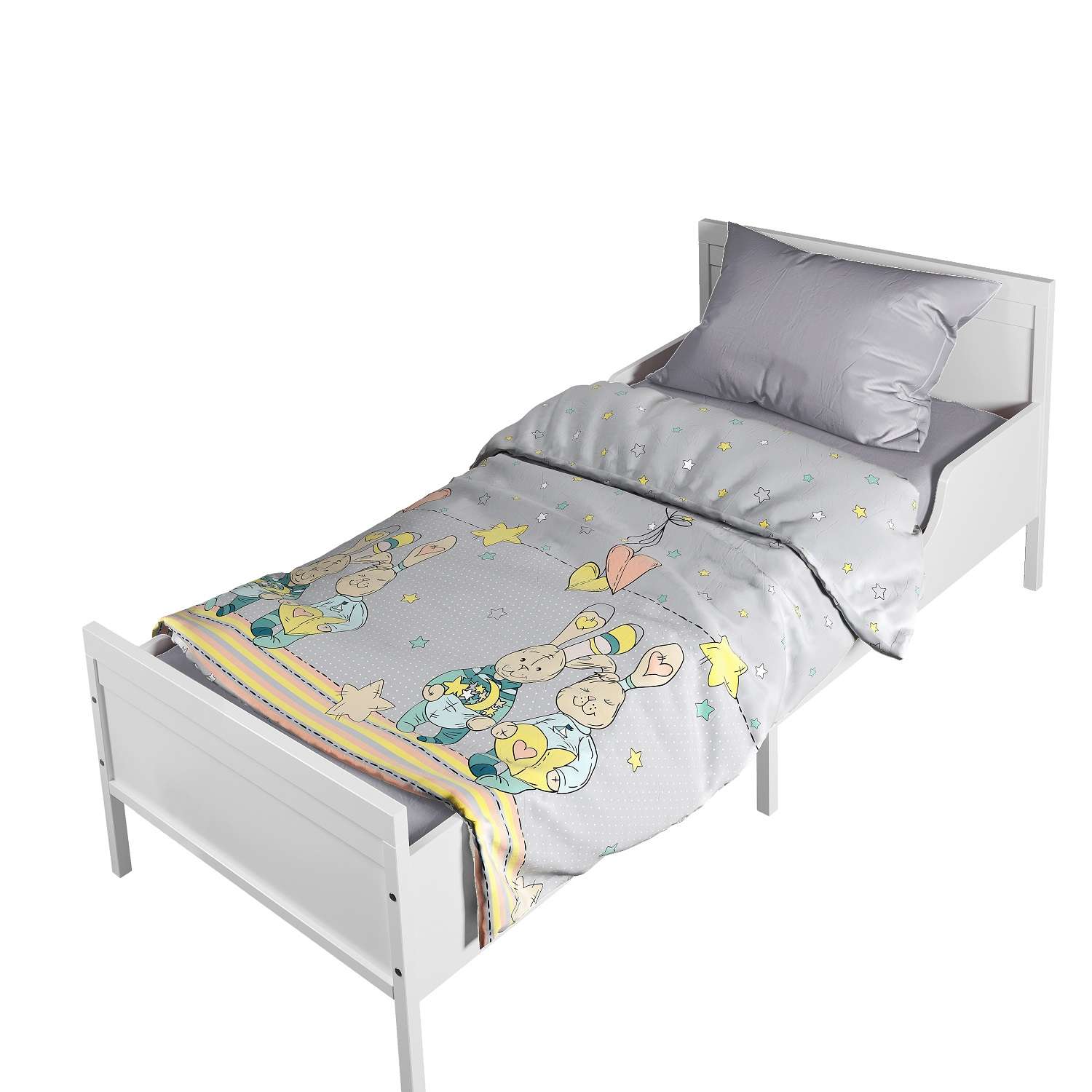 Комплект постельного белья Стрекоза Мамины зайки в кроватку 160*80 см с простыней на резинке 3 предмета - фото 1