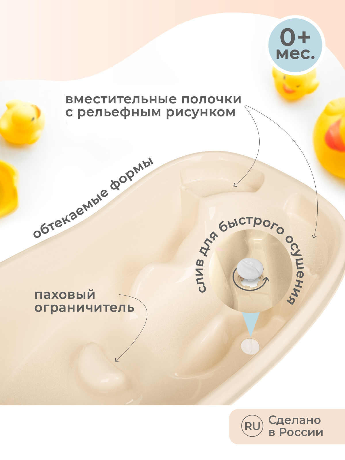 Ванна со сливом Пластишка детская 38 л Бежевая - фото 6