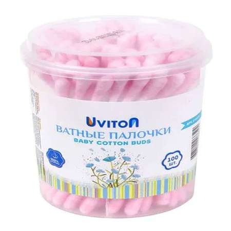 Ватные палочки Uviton 100 шт в упаковке розовые