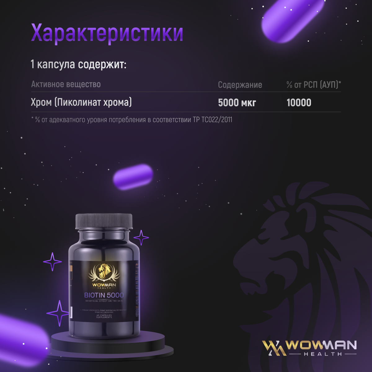 Биотин 5000 WowMan WMBIOTIN060 для кожи купить по цене 1743 ₽ в  интернет-магазине Детский мир