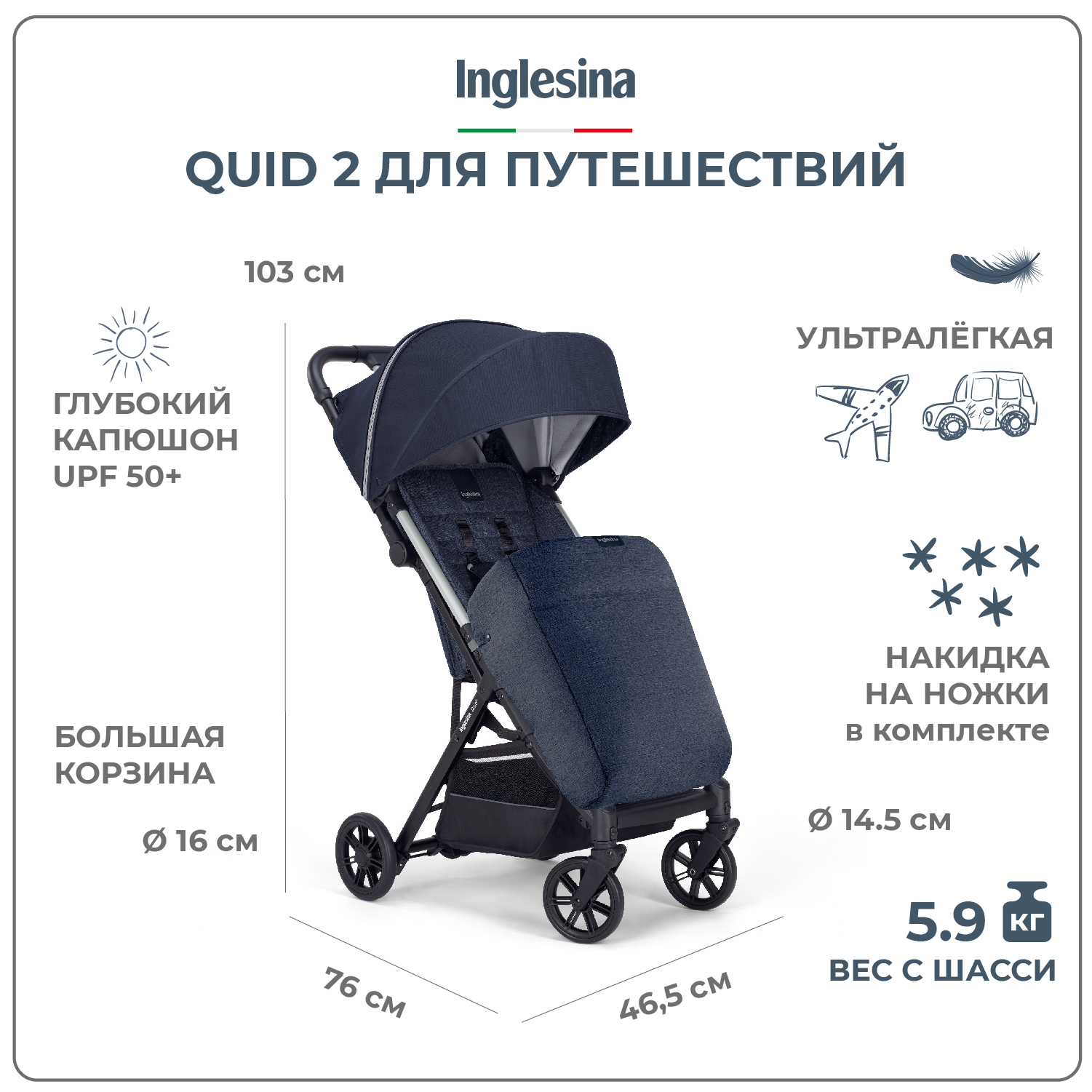 Прогулочная коляска INGLESINA Quid 2 Midnight Blue - фото 2