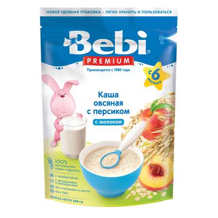 Каша молочная Bebi Premium овсянка-персик 200г с 6месяцев