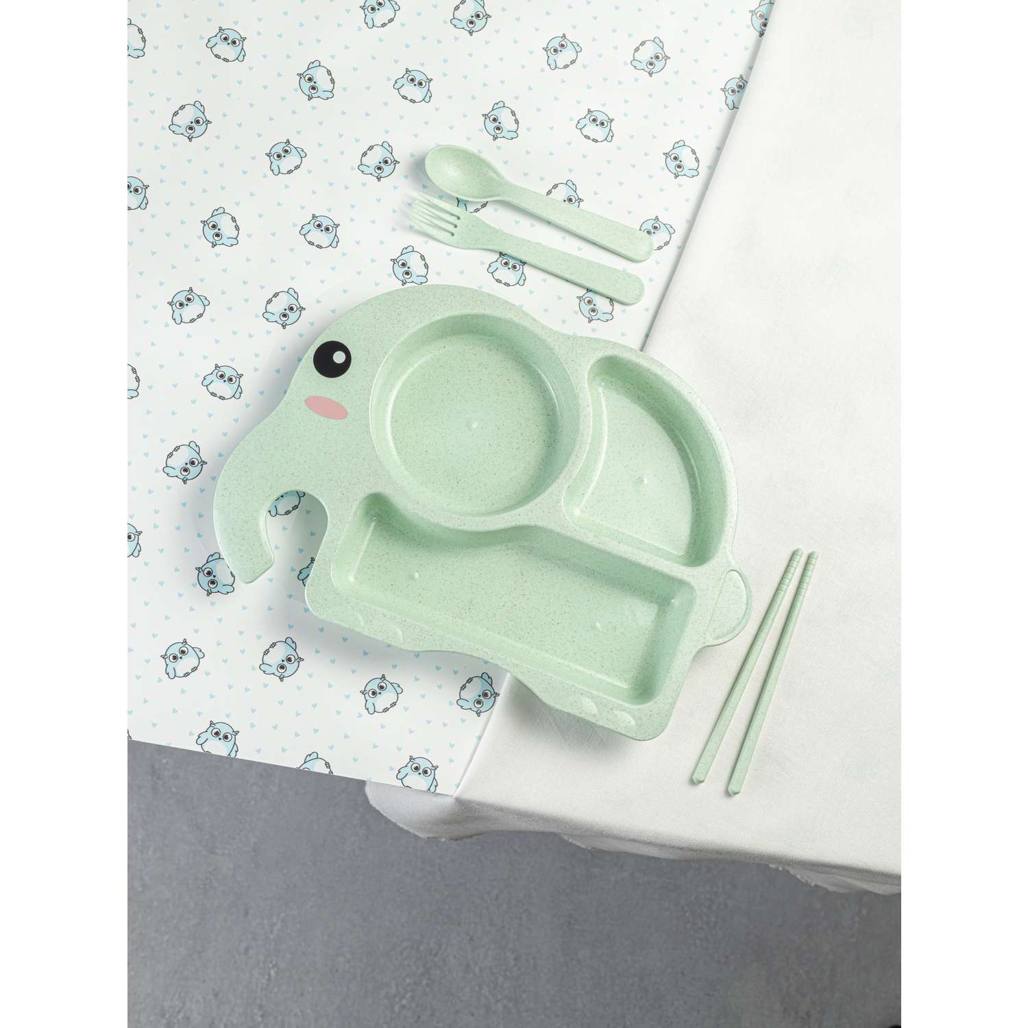 Набор детской посуды Добрый Филин Слоник зеленый 4 предмета - фото 9